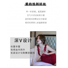 1306202-欧美后开叉蕾丝火辣诱惑睡裙-1147红