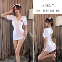 1307003-性感短裙女护士制服套装-1406白